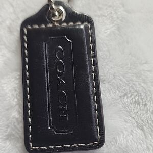Coach Espresso BROWN Leather Embossed Logo Key Tag with White Stitching EuC